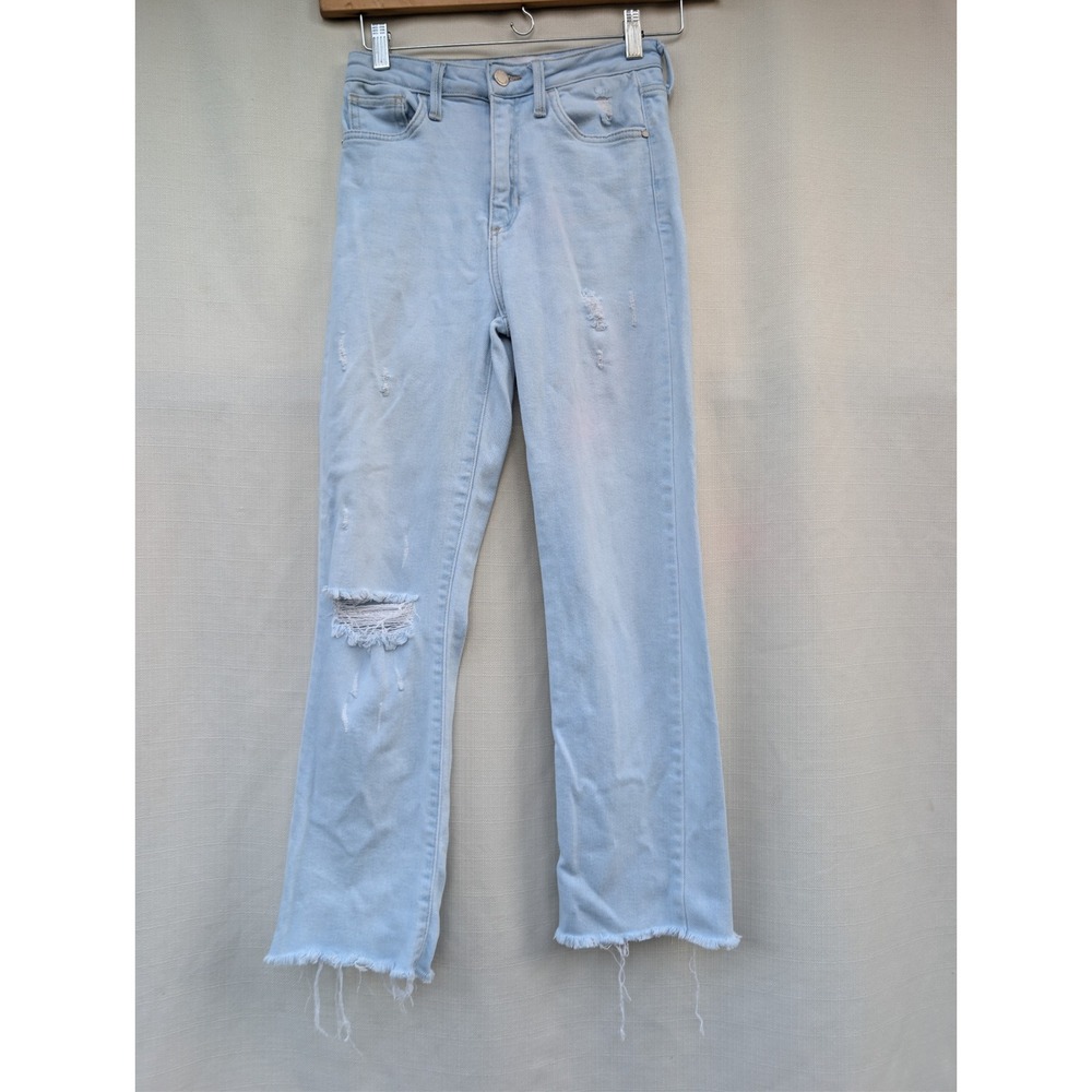 JUST BLACK DENIM Y2K Grunge Jeans Womens 25 Light Blue Destroyed Hem